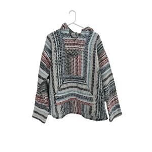 Baja Joe Mexican Blanket Hoodie Mens Size Large Grunge, Skater, Surfer 90s Y2K